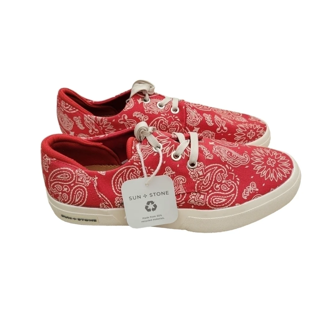 Sun Stone Kiva Sneakers Men's.  Size 7M. Red/Paisley. New In Box